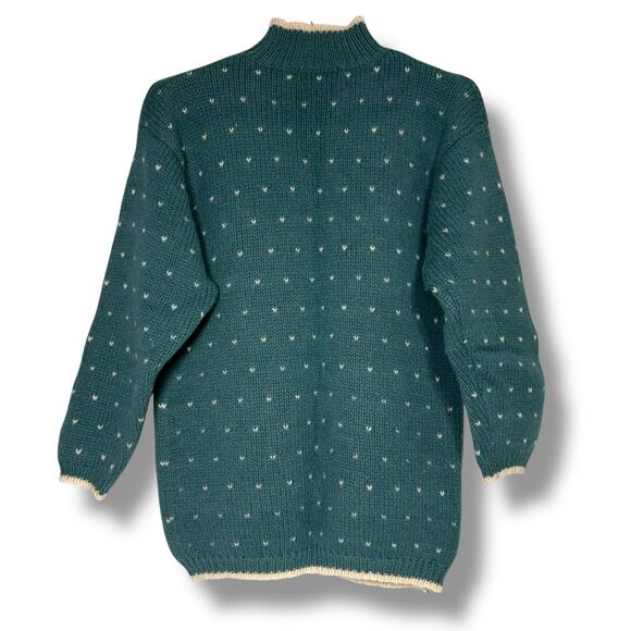 Vintage 90s Size Medium French Blue Wool Snowflake Sweater Mock Neck Cottage - Picture 3 of 8